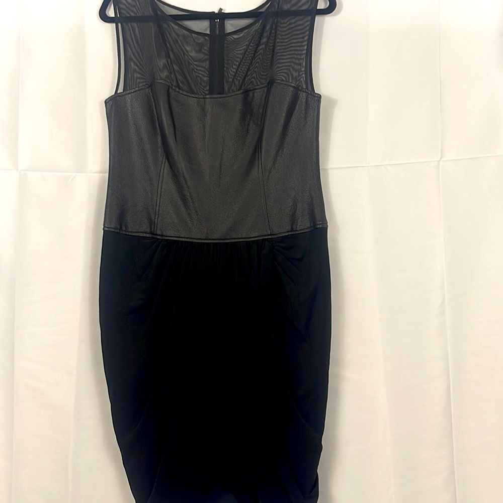 BCBGMAXAZRIA Dress w/leather-like corset detail